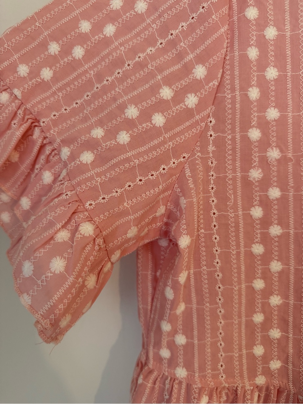 Pink Cotton Eyelet Peplum Blouse XL Boho Embroidered Top - Picture 5 of 6